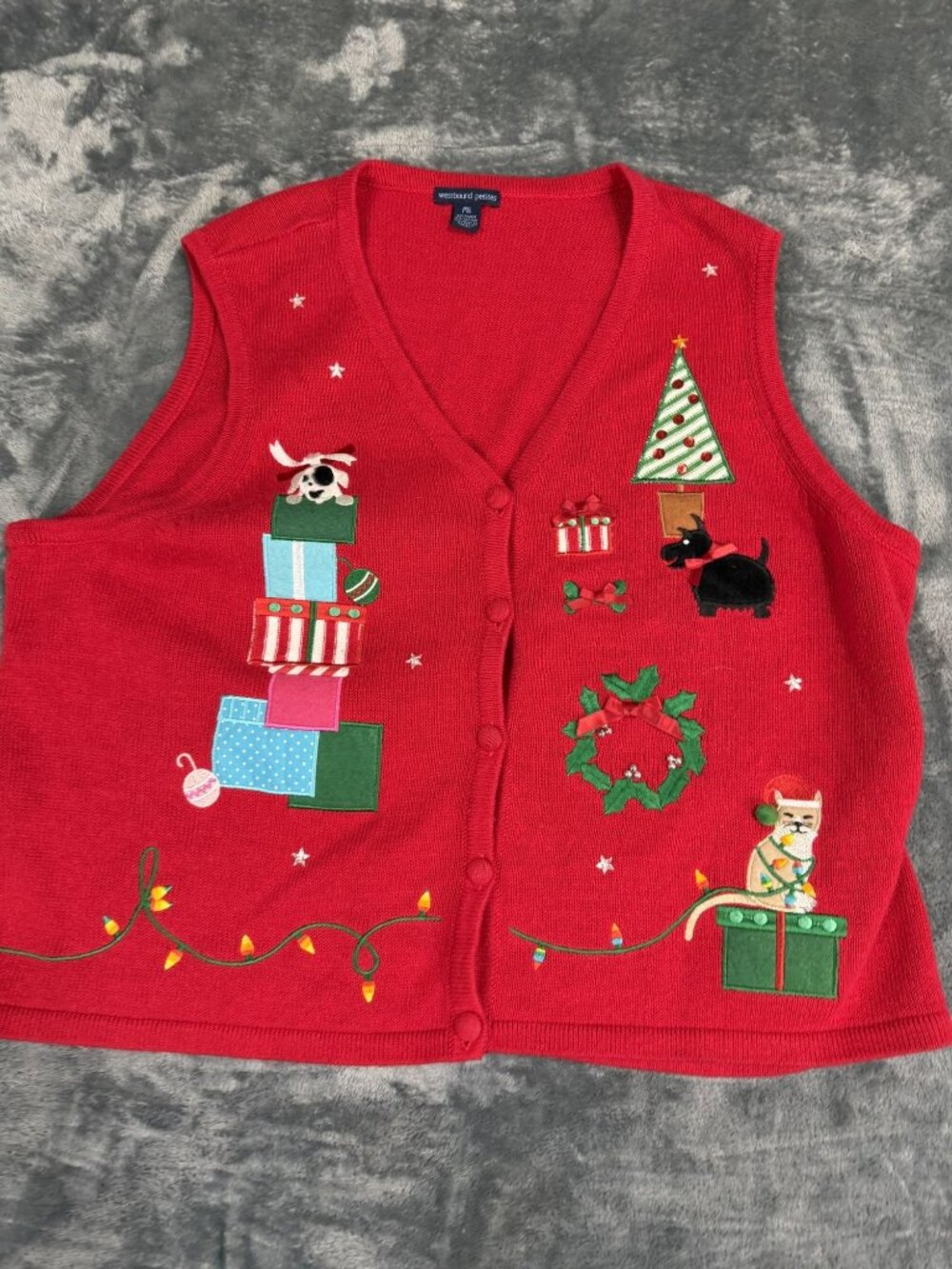 Westbound Petites Womens Red Christmas Holiday Vest Sweater PXL